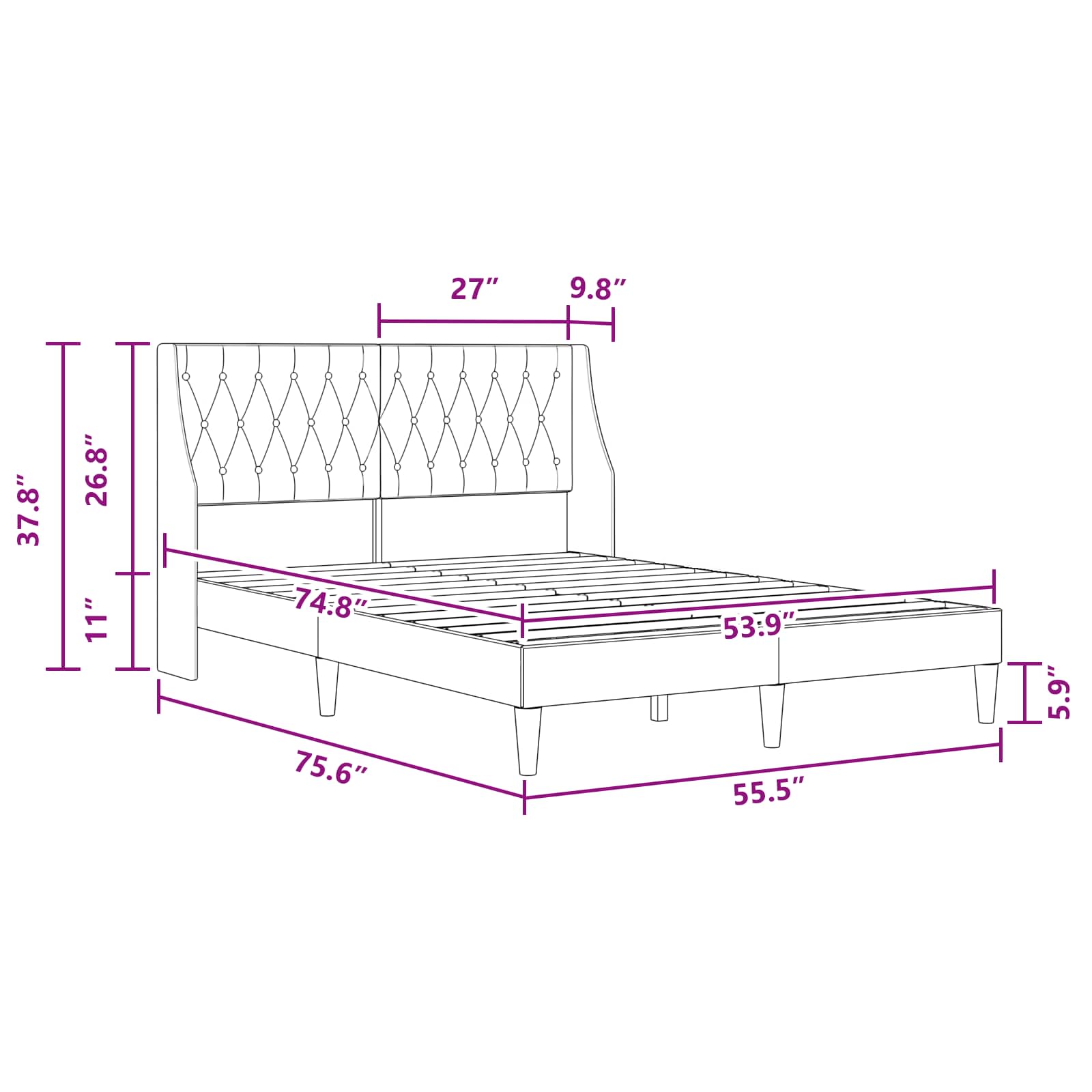 Bed Frame with Headboard Dark Grey Velvet