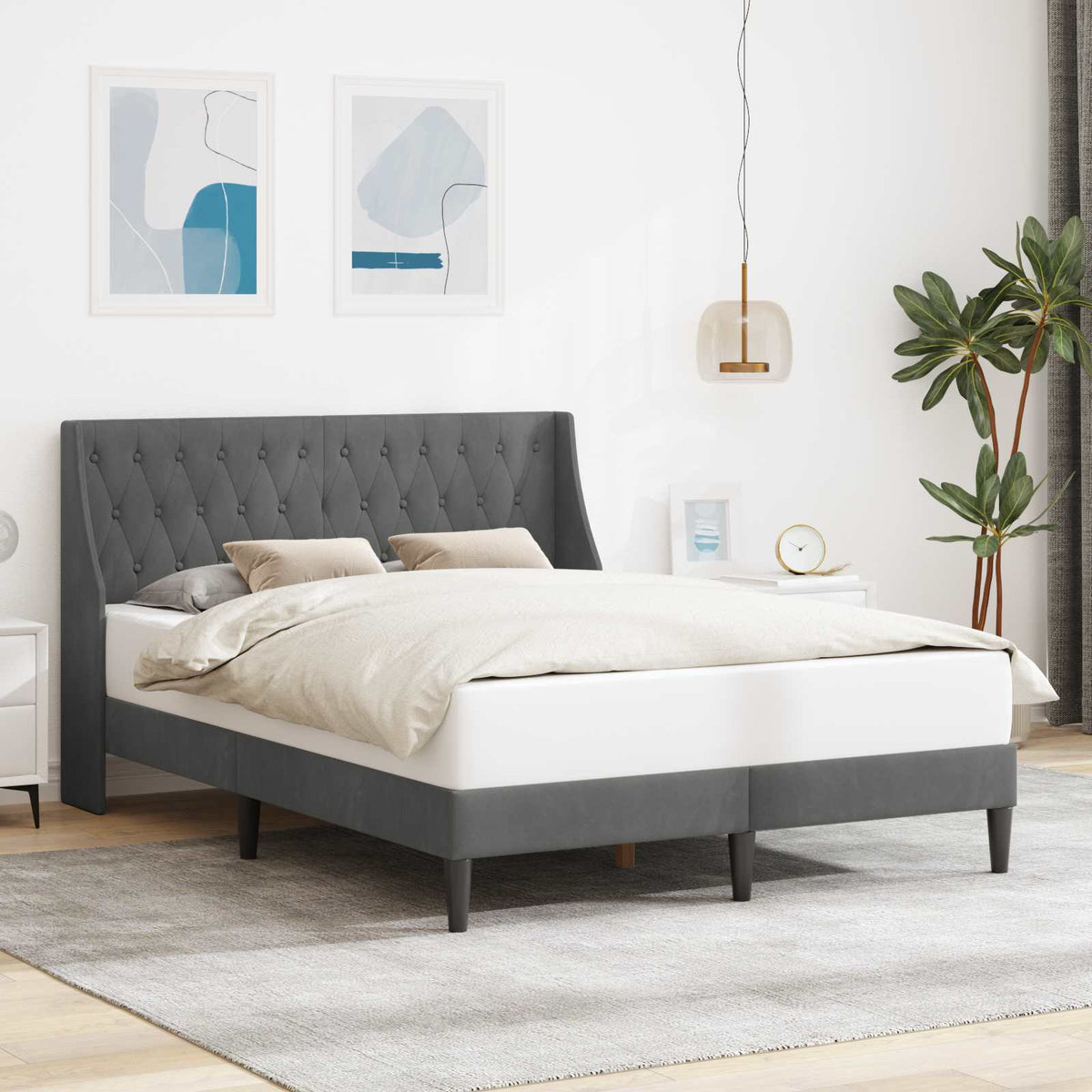 Bed Frame with Headboard Dark Grey Velvet