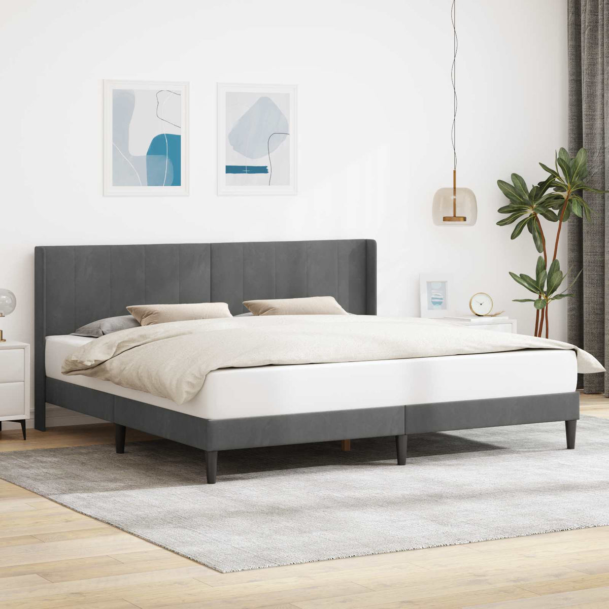 Bed Frame with Headboard Dark Grey 180 x 200 cm Velvet