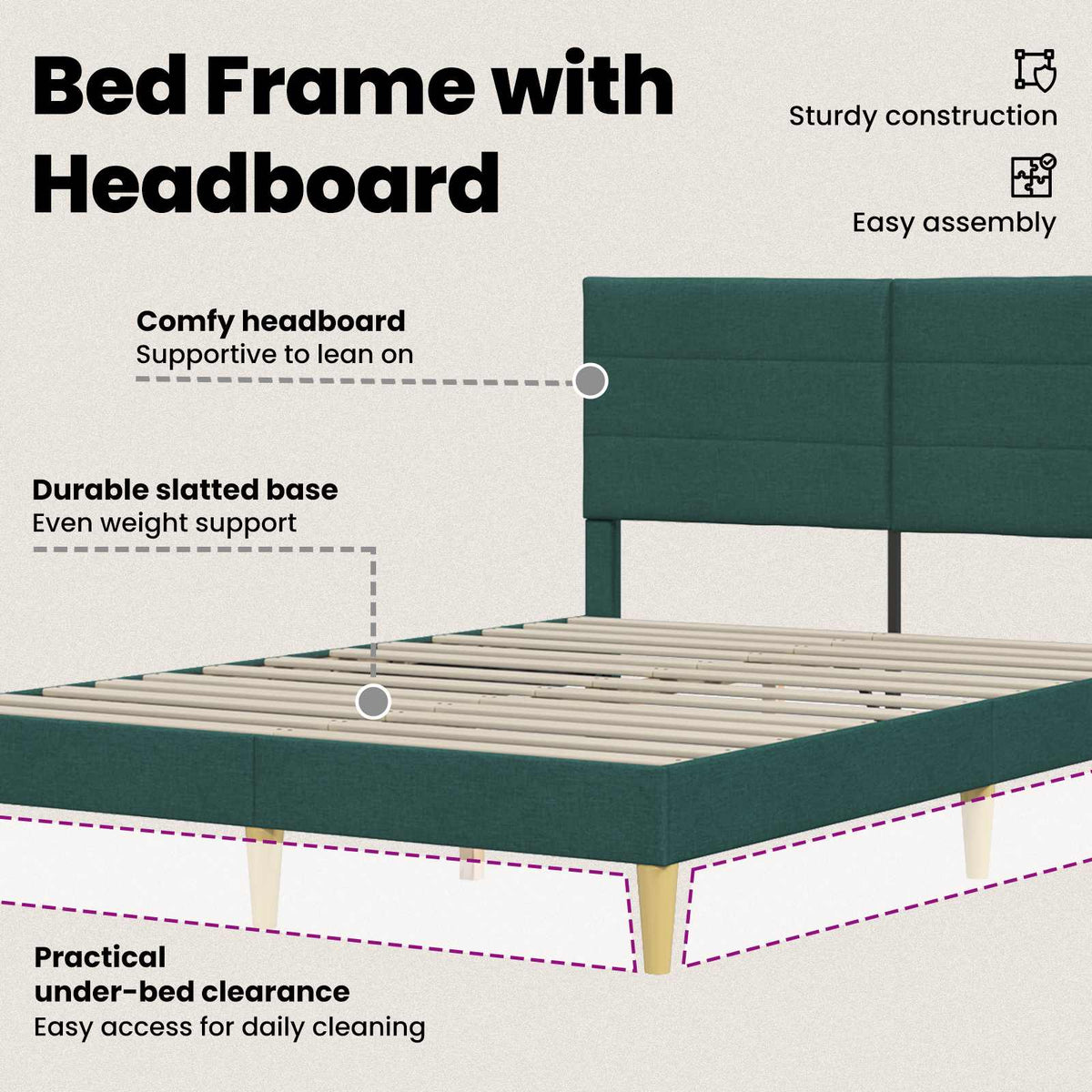 Bed Frame with Headboard Dark Grey Fabric