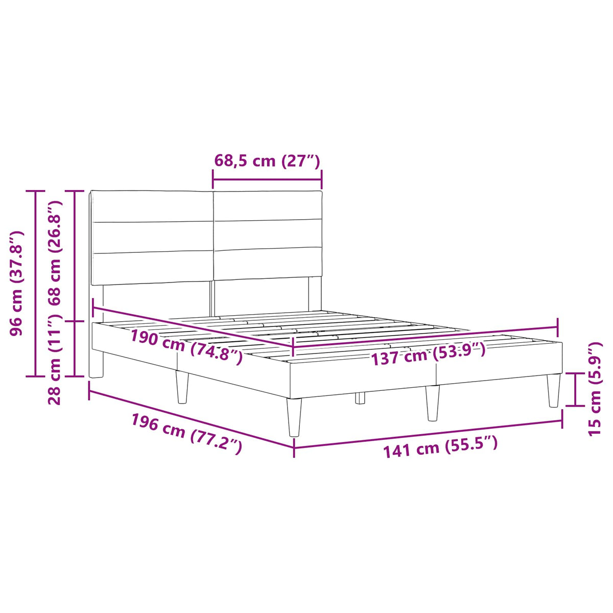 Bed Frame with Headboard Dark Grey Fabric