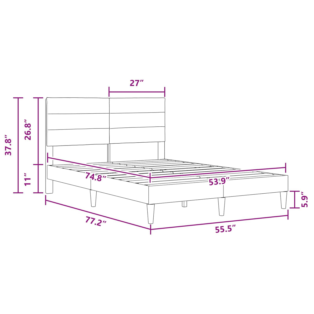 Bed Frame with Headboard Dark Grey Fabric