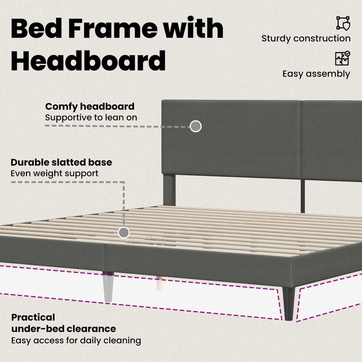 Bed Frame with Headboard Dark Grey 180 x 200 cm Corduroy Fabric