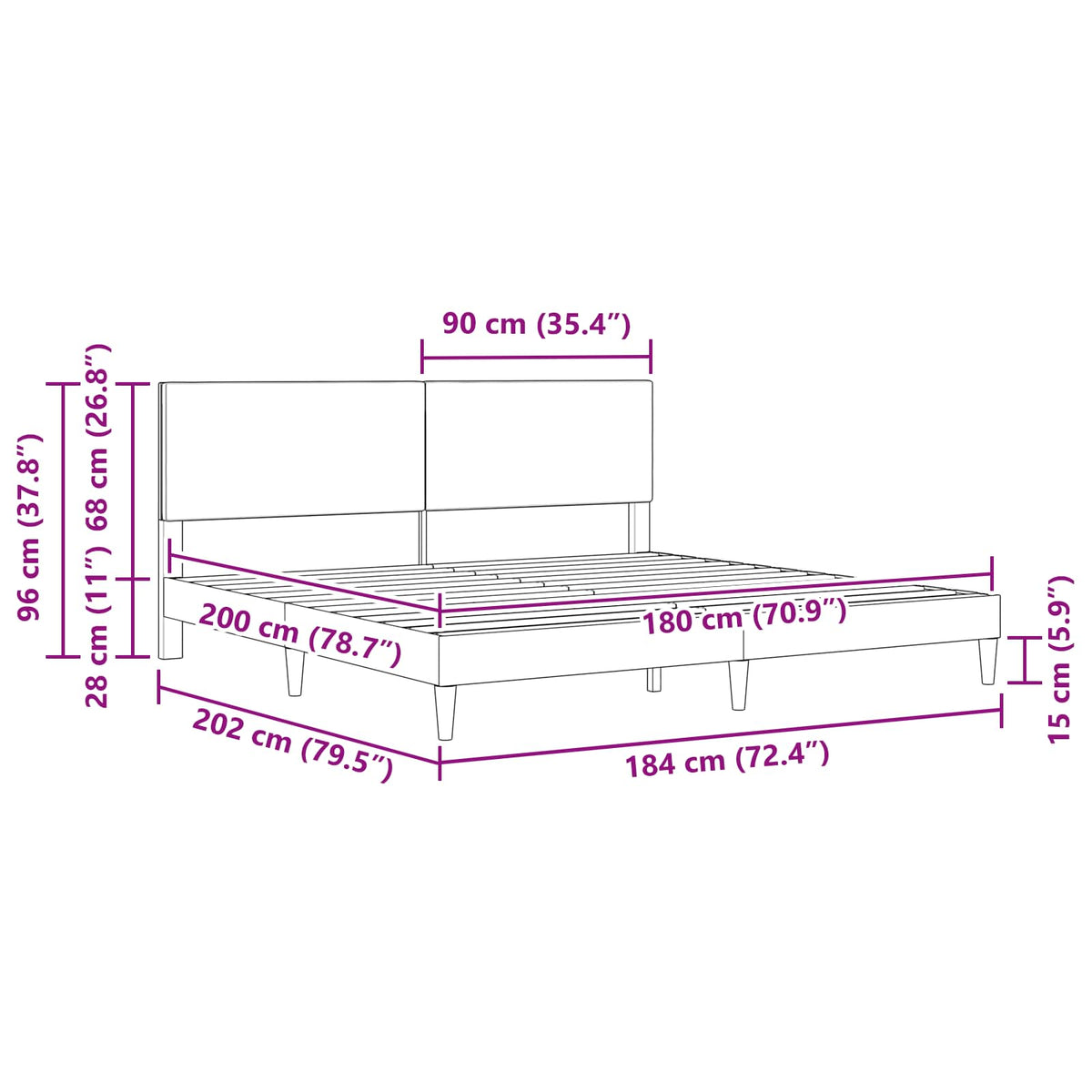 Bed Frame with Headboard Dark Grey 180 x 200 cm Corduroy Fabric