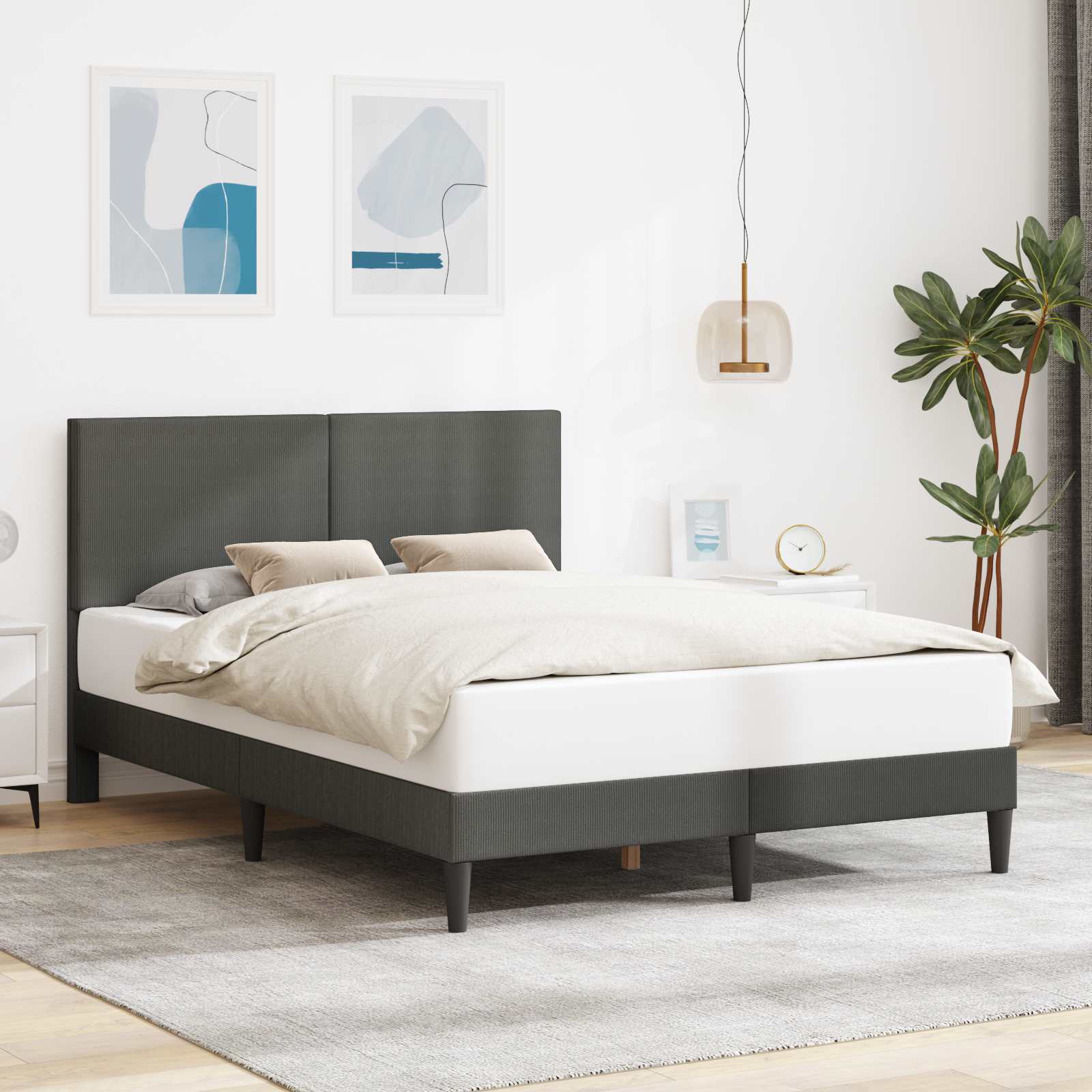 Bed Frame with Headboard Dark Grey 137 x 190 cm Corduroy Fabric