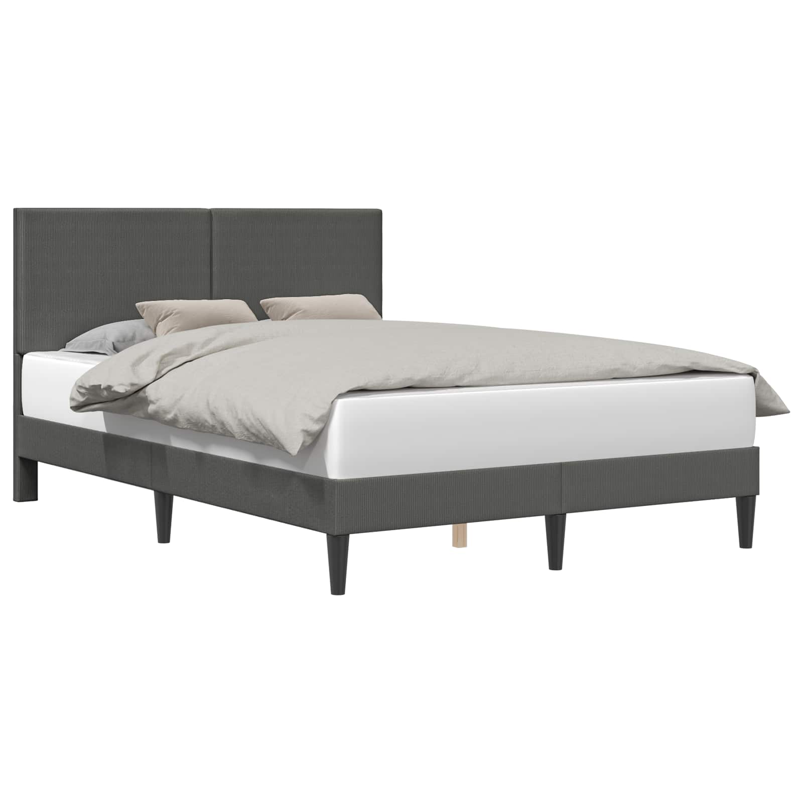 Bed Frame with Headboard Dark Grey 137 x 190 cm Corduroy Fabric