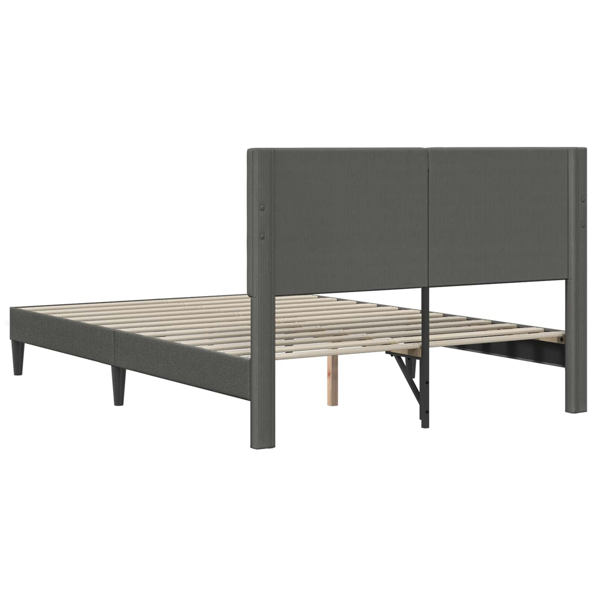 Bed Frame with Headboard Dark Grey 153 x 203 cm Corduroy Fabric