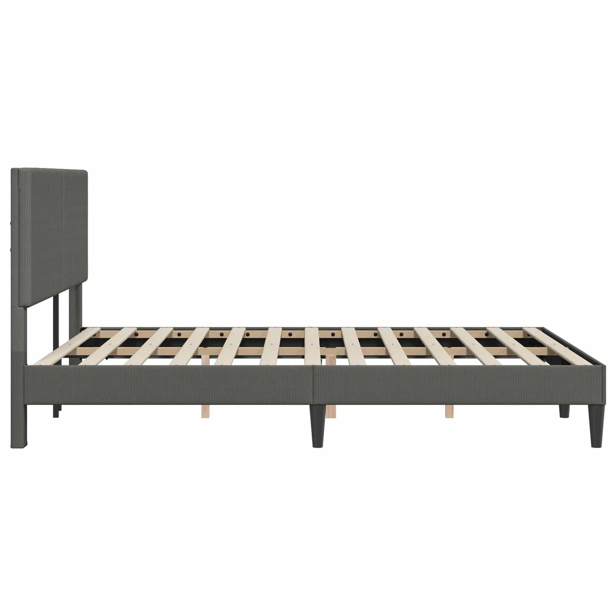Bed Frame with Headboard Dark Grey 153 x 203 cm Corduroy Fabric
