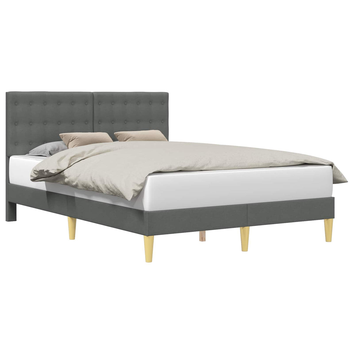 Bed Frame with Headboard Dark Grey Fabric