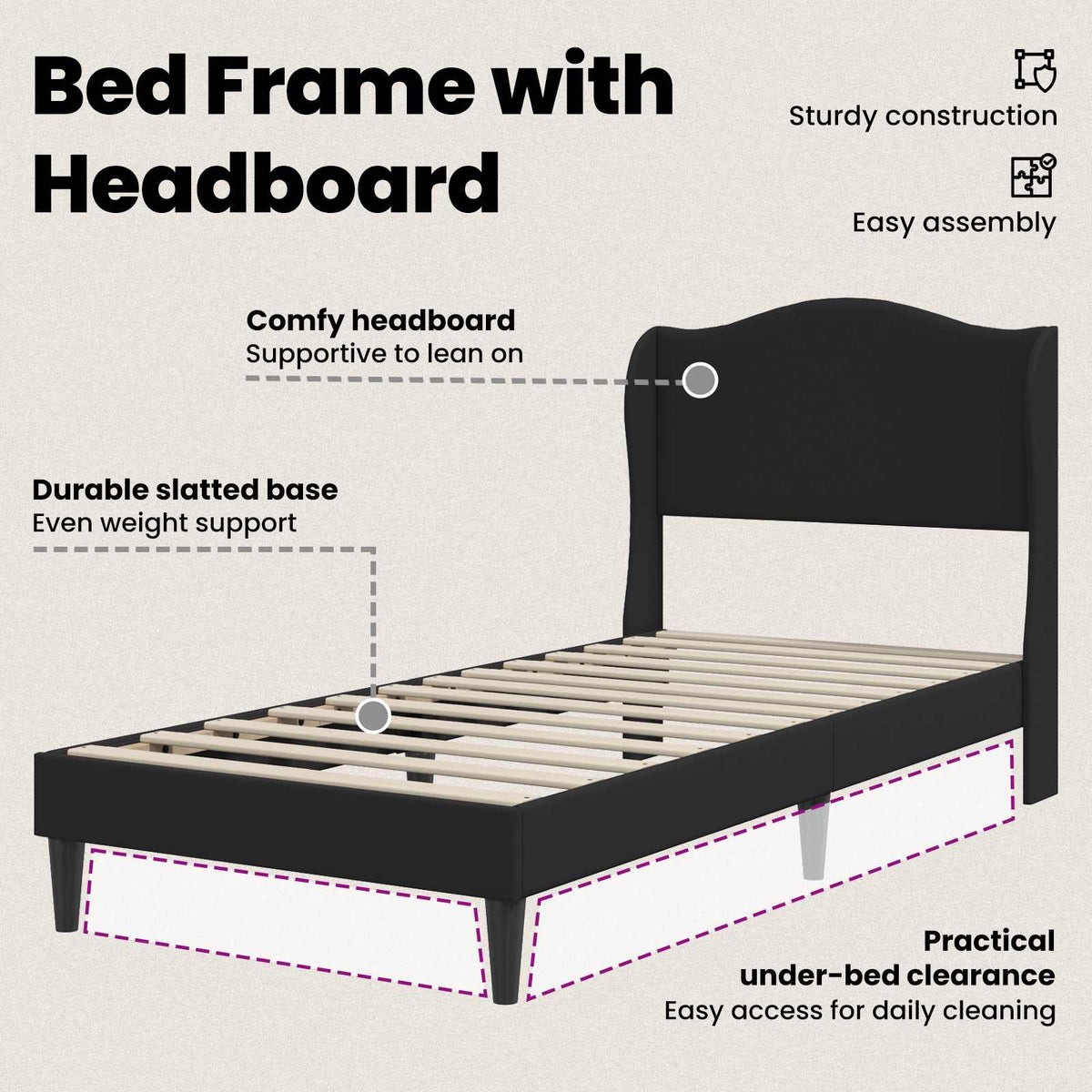 Bed Frame with Headboard Black 90 x 190 cm Faux Leather