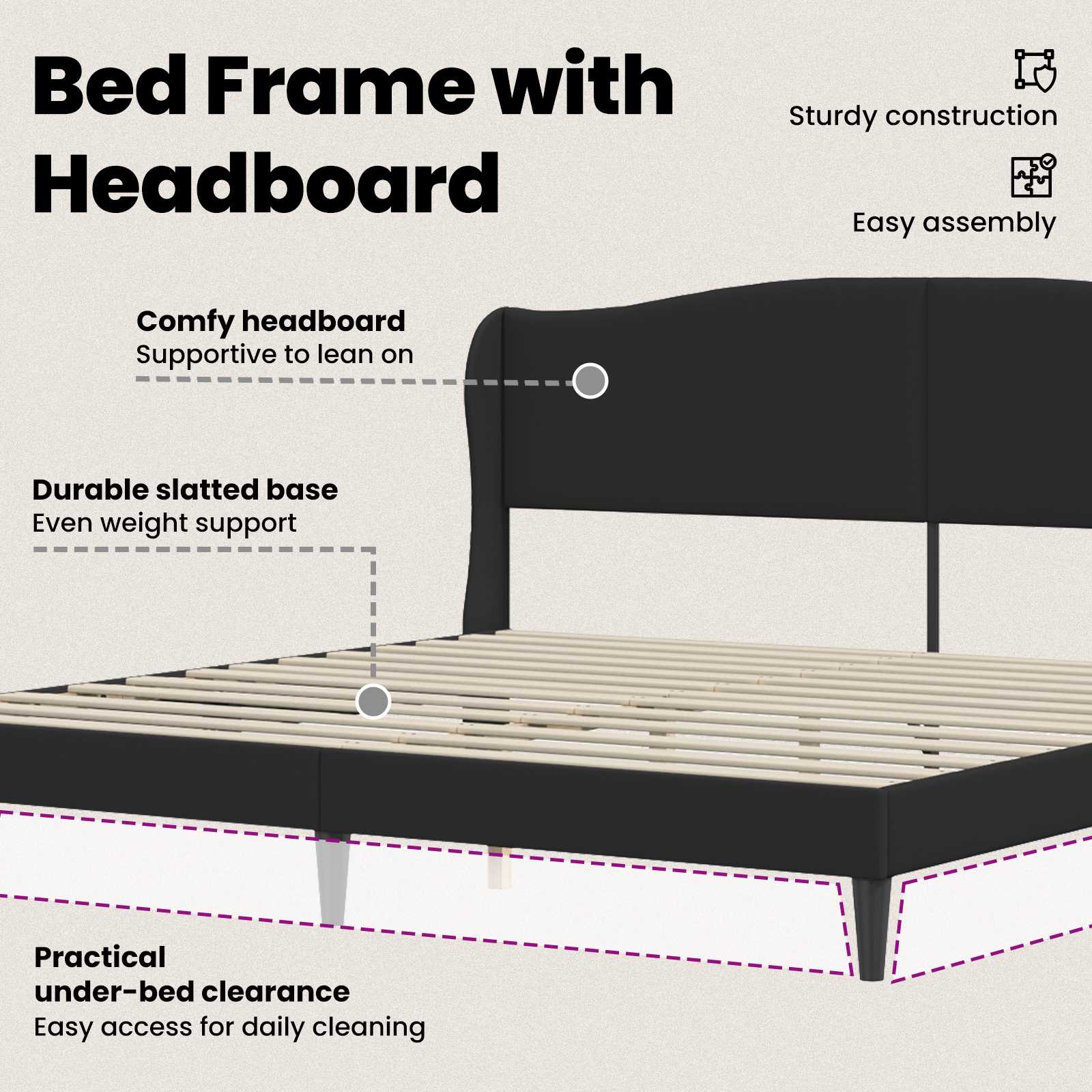 Bed Frame with Headboard Black 180 x 200 cm Faux Leather