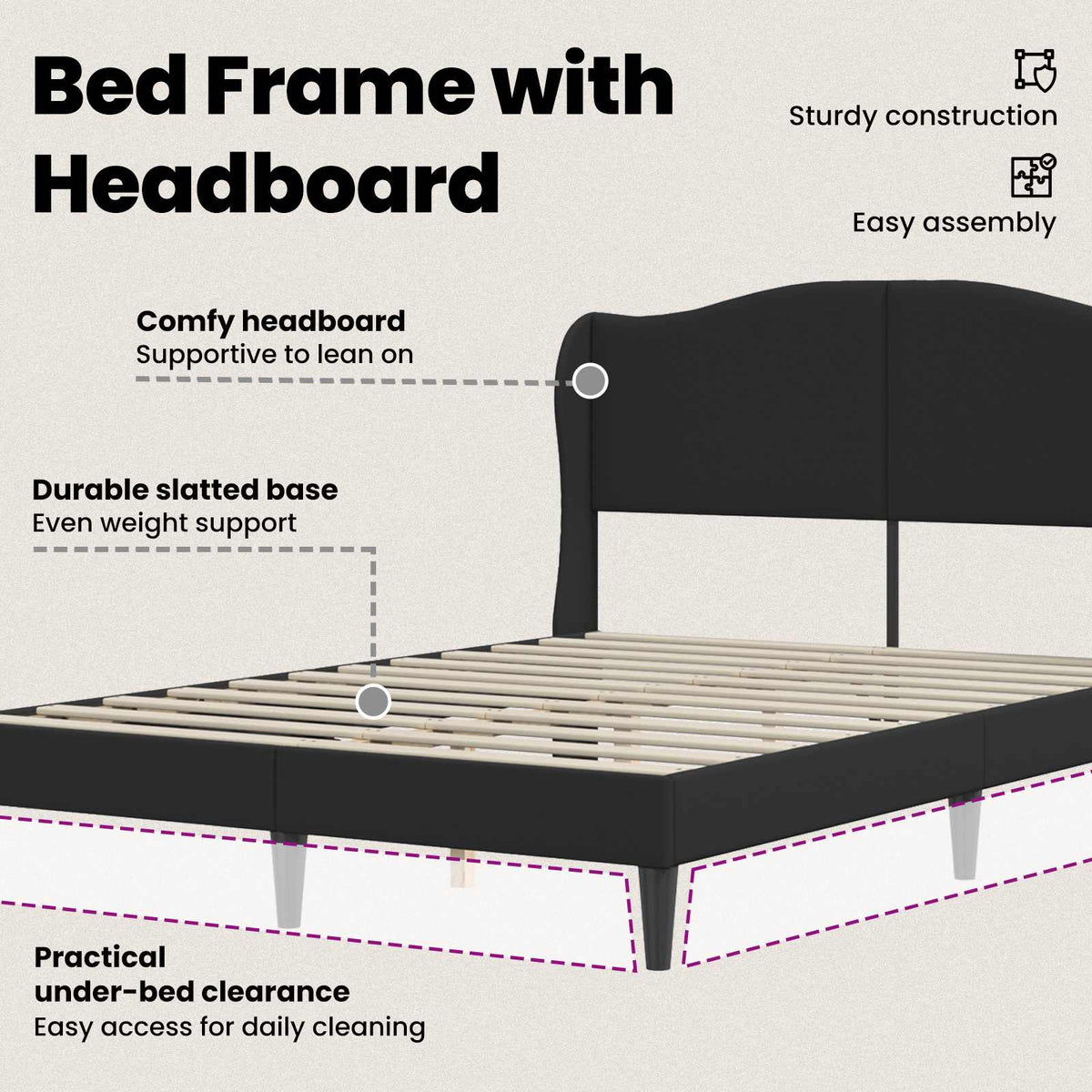 Bed Frame with Headboard Black 137 x 190 cm Faux Leather