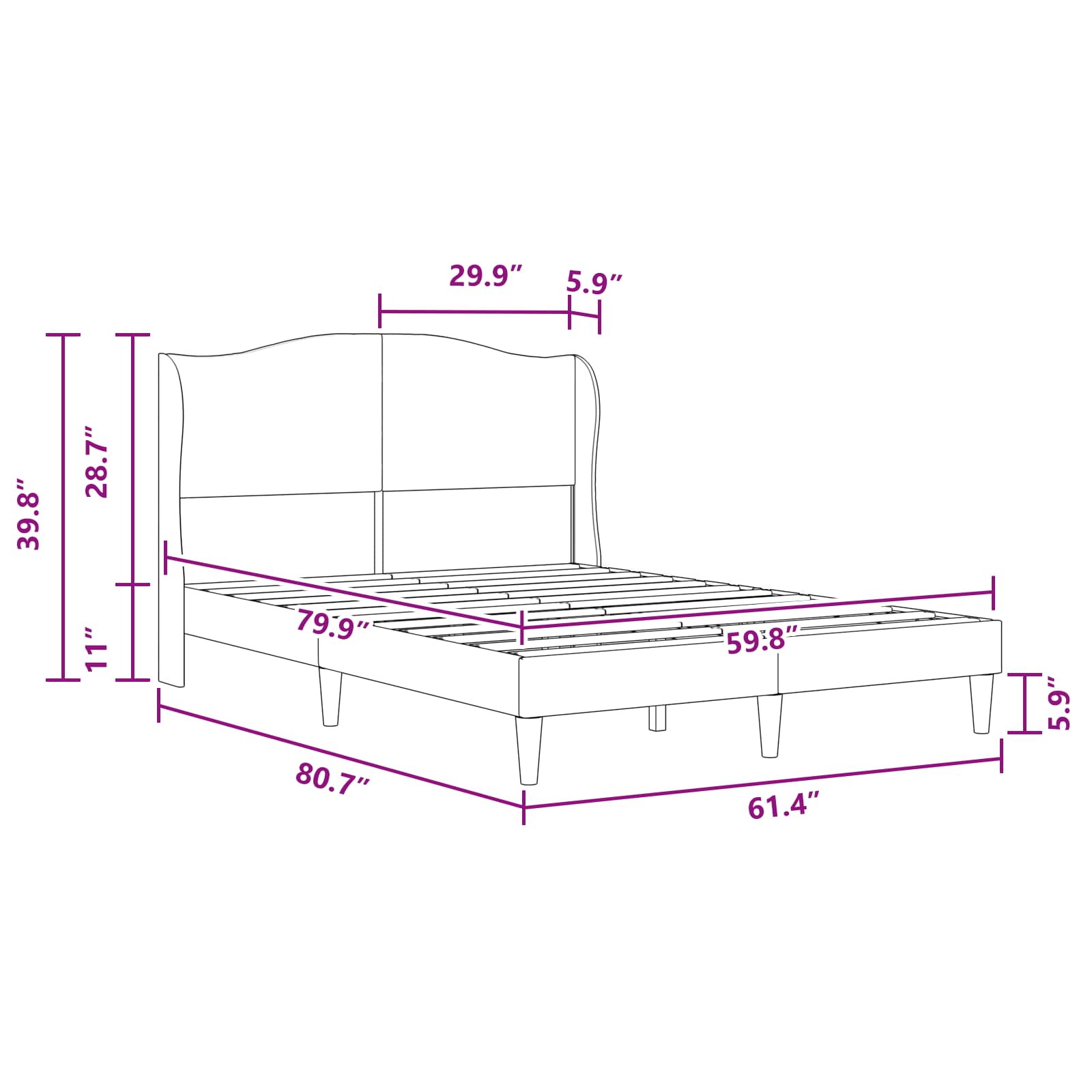 Bed Frame with Headboard Black 153 x 203 cm Faux Leather