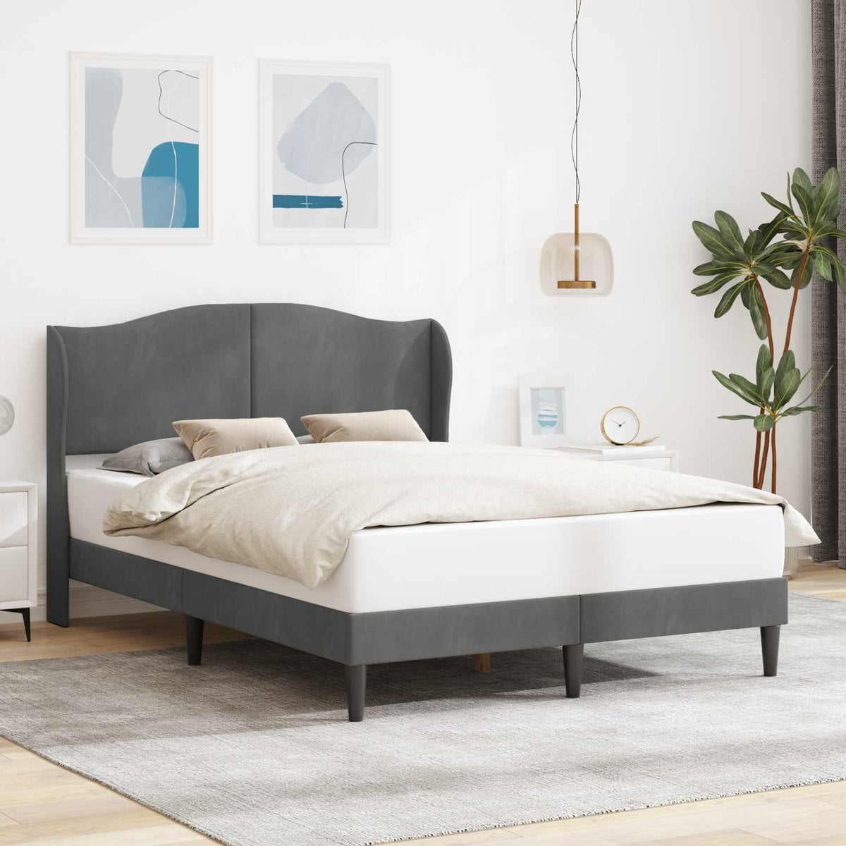 Bed Frame with Headboard Dark Grey 137 x 190 cm Velvet