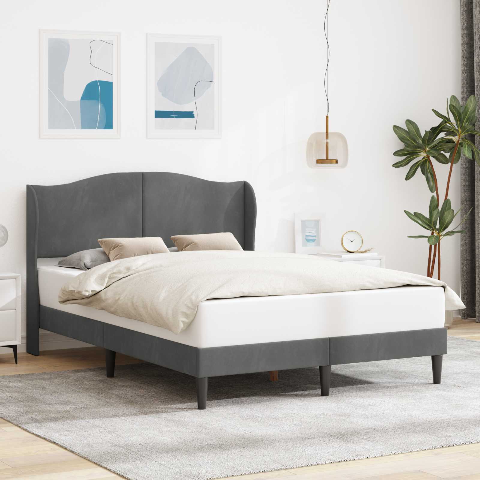 Bed Frame with Headboard Dark Grey 137 x 190 cm Velvet