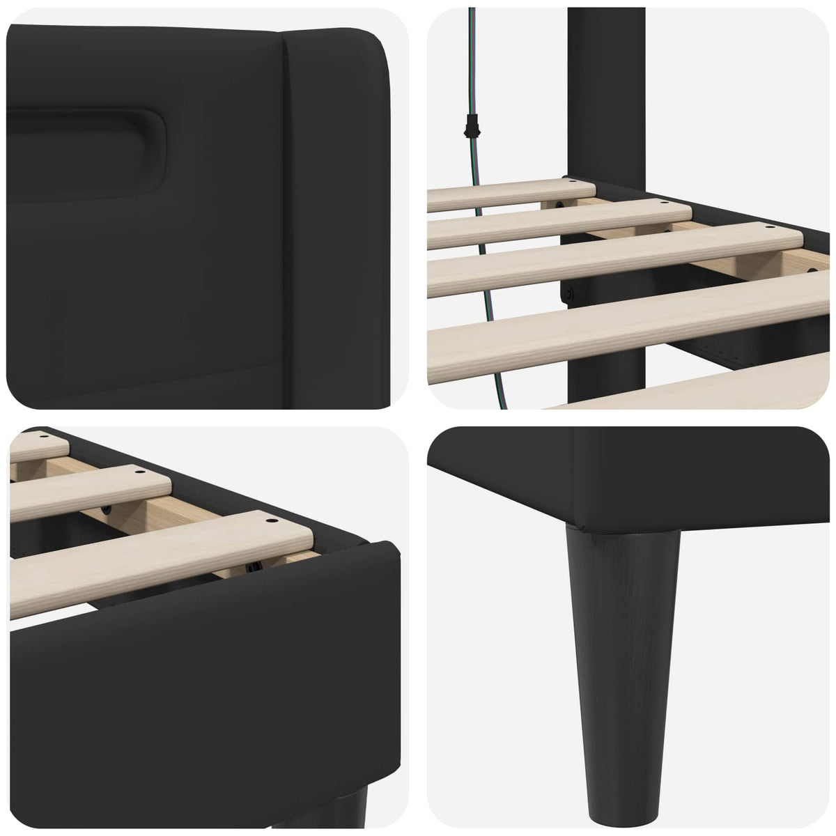 Bed Frame with LED Strip Lights Black 90 x 190 cm Faux Leather