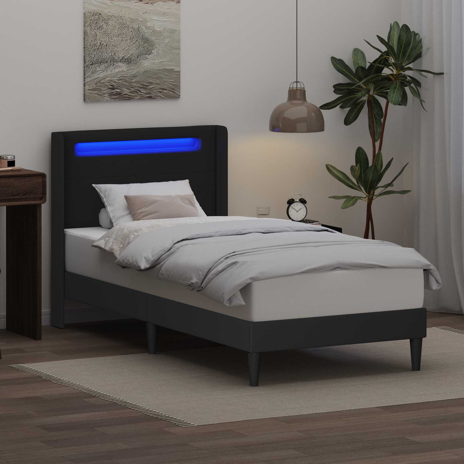 Bed Frame with LED Strip Lights Black 90 x 190 cm Faux Leather