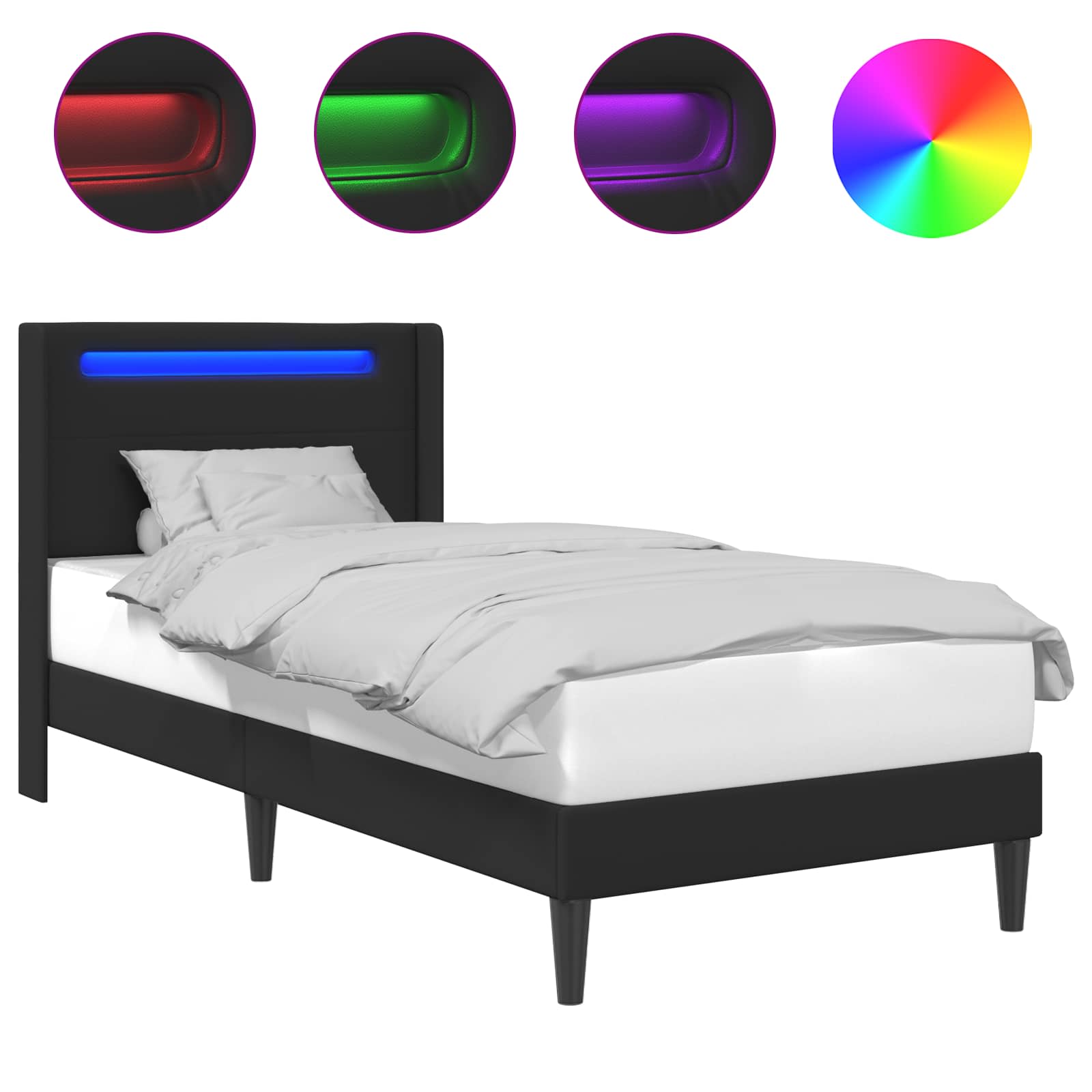 Bed Frame with LED Strip Lights Black 90 x 190 cm Faux Leather