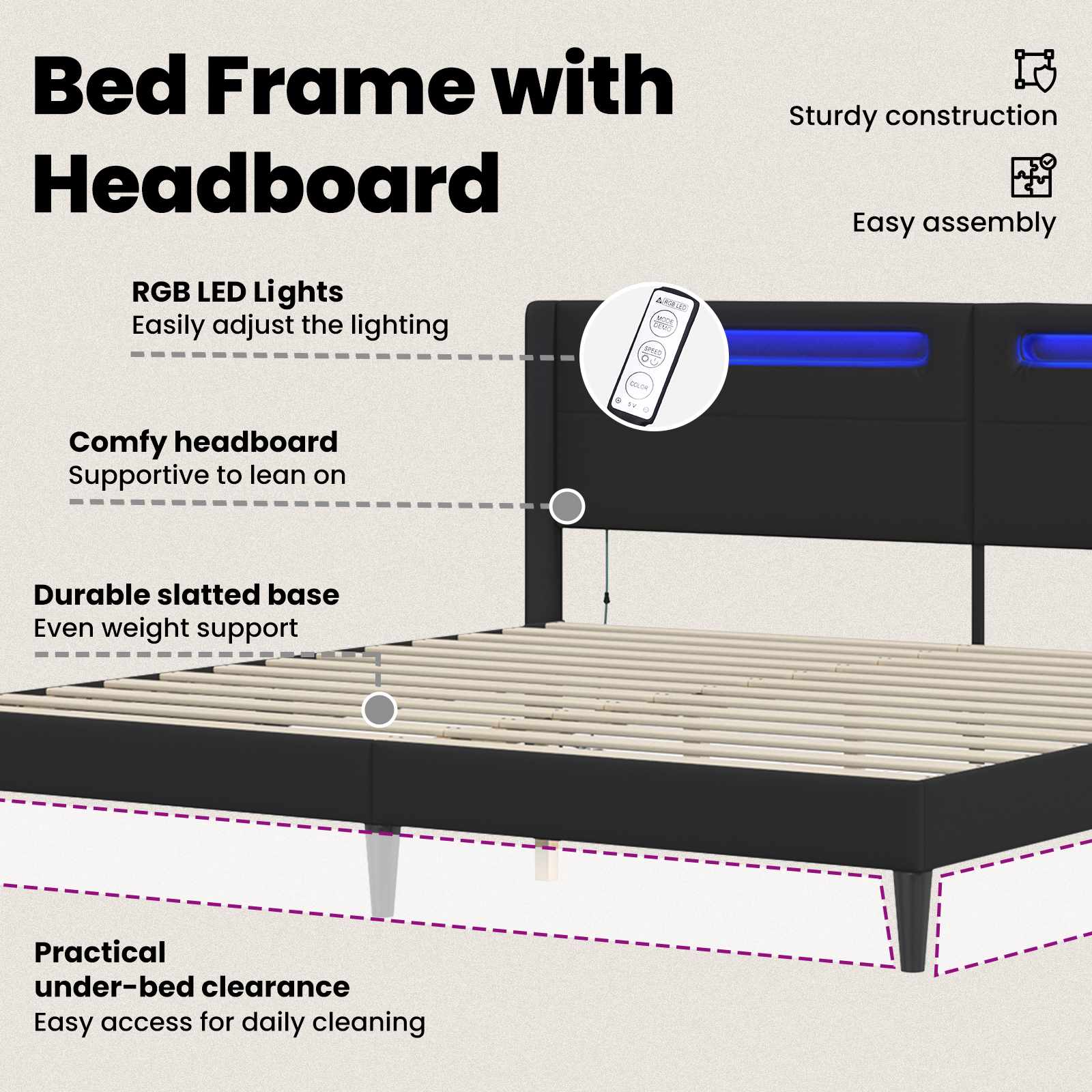 Bed Frame with LED Strip Lights Black 180 x 200 cm Faux Leather