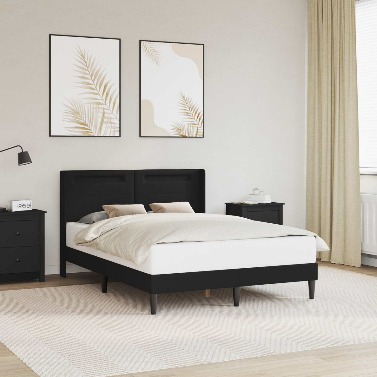 Bed Frame with LED Strip Lights with Headboard Faux Leather
