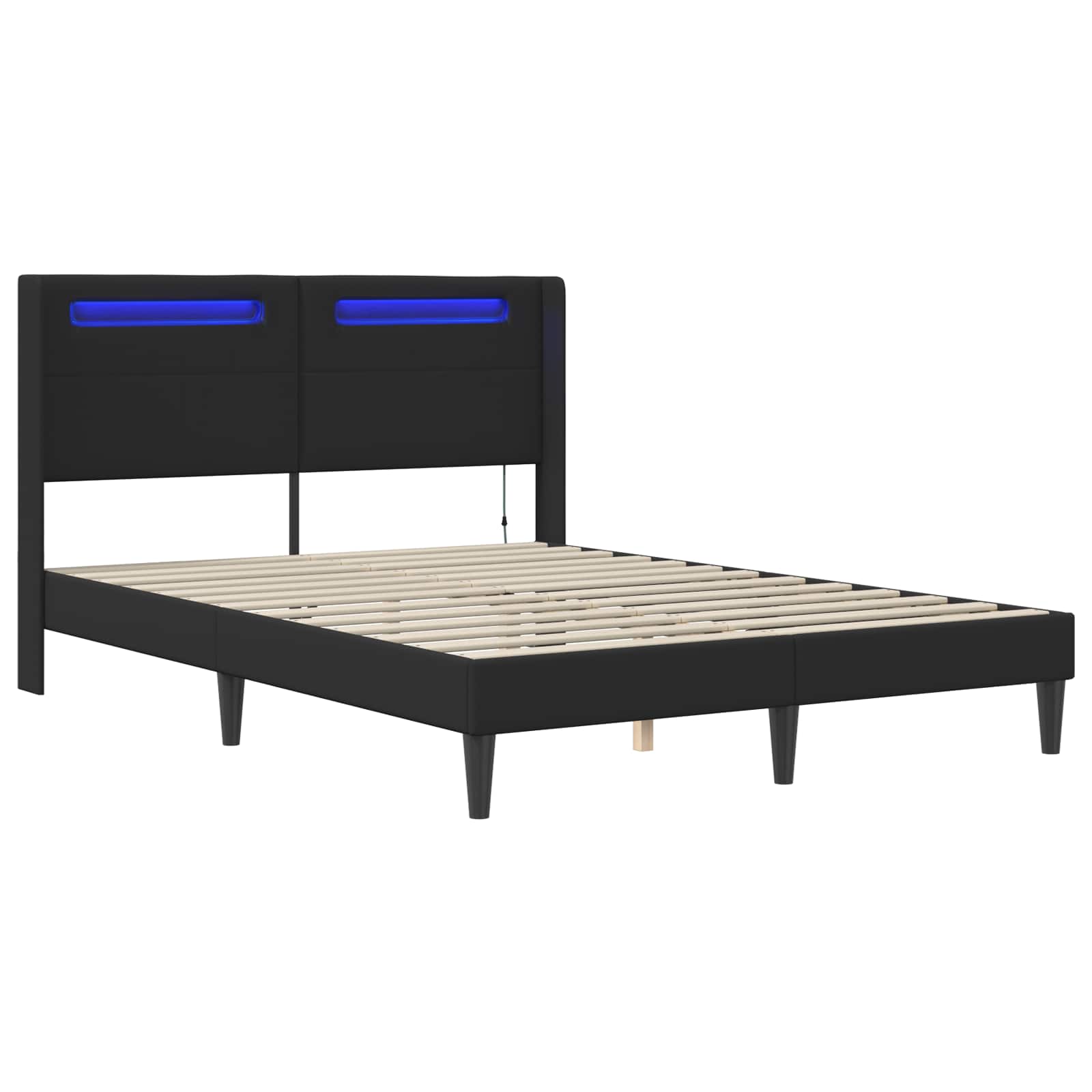 Bed Frame with LED Strip Lights with Headboard Faux Leather