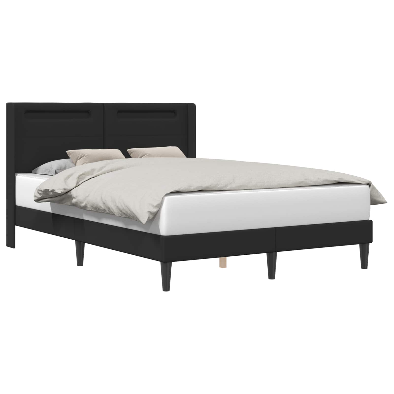 Bed Frame with LED Strip Lights with Headboard Faux Leather