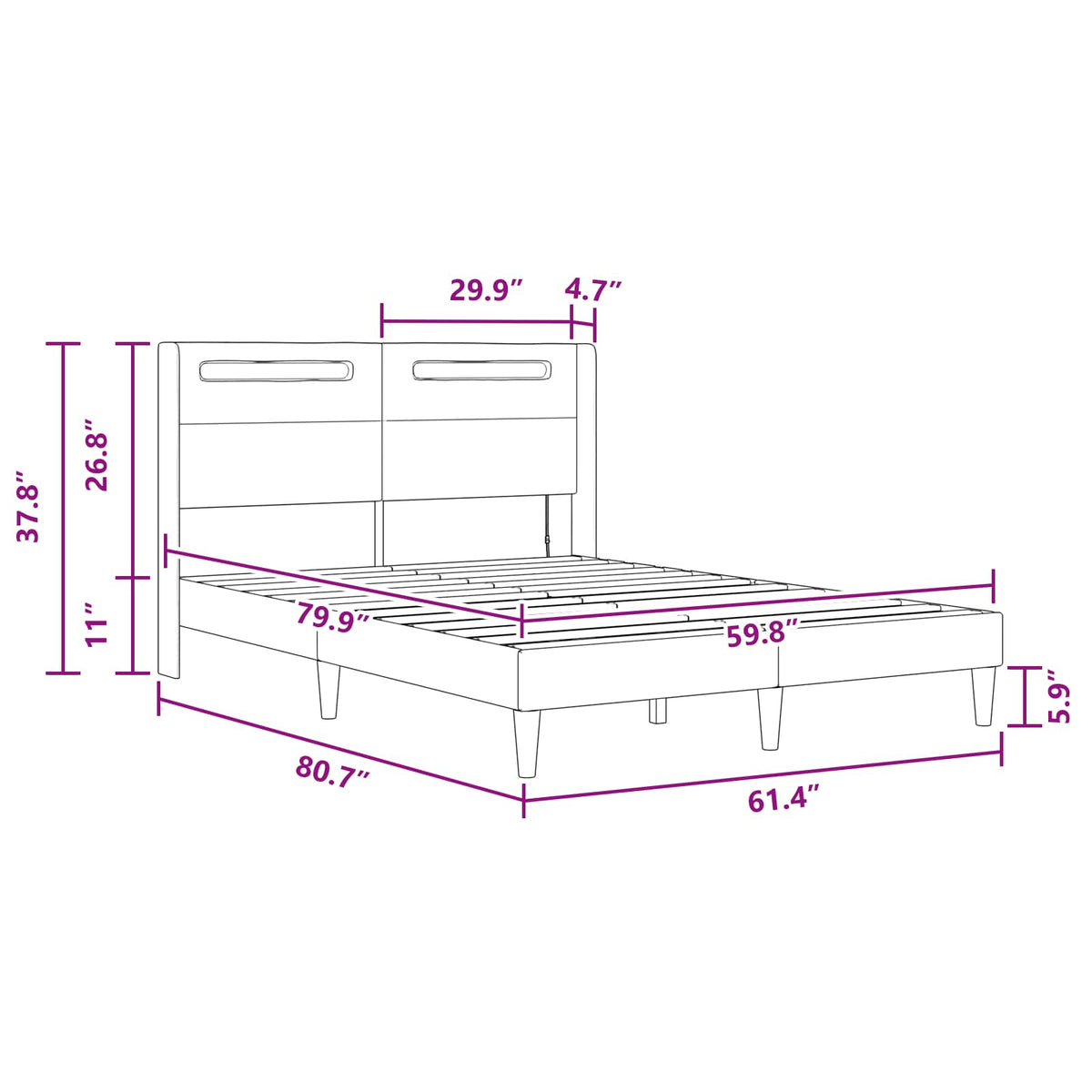 Bed Frame with LED Strip Lights with Headboard Faux Leather