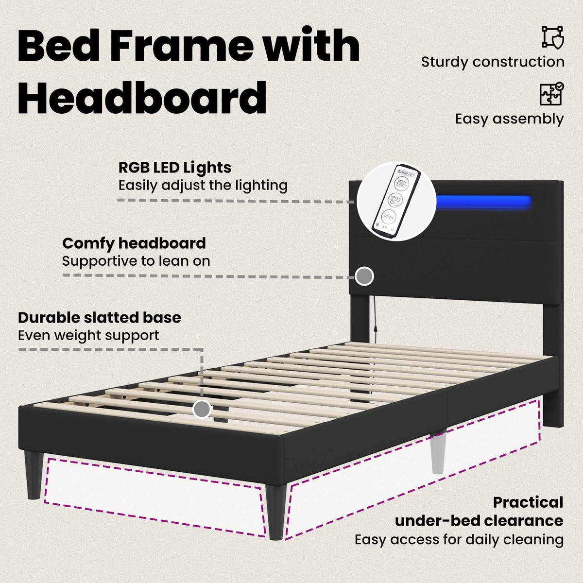 Bed Frame Black 90 x 190 cm Faux Leather