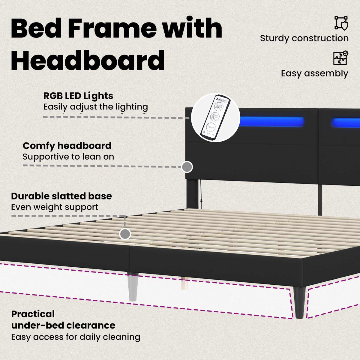 Bed Frame Black 180 x 200 cm Faux Leather
