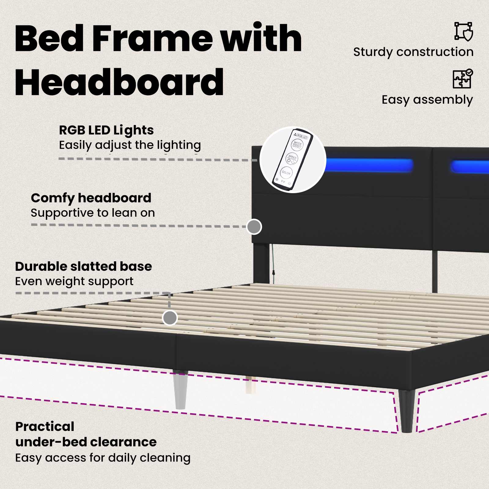 Bed Frame Black 180 x 200 cm Faux Leather