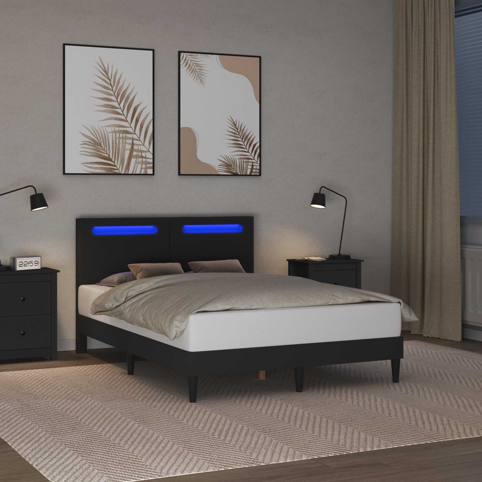Bed Frame Black 153 x 203 cm Faux Leather