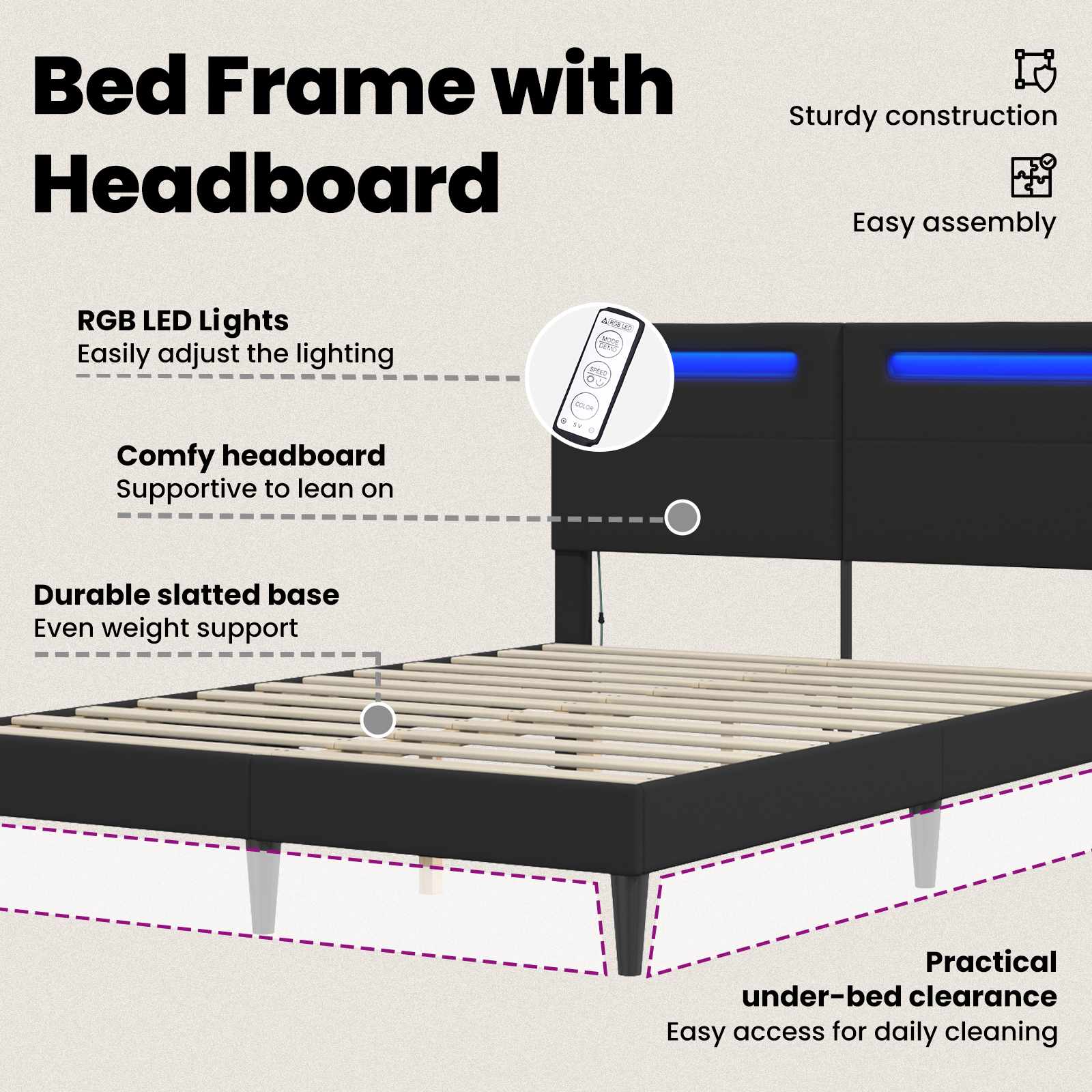 Bed Frame Black 153 x 203 cm Faux Leather
