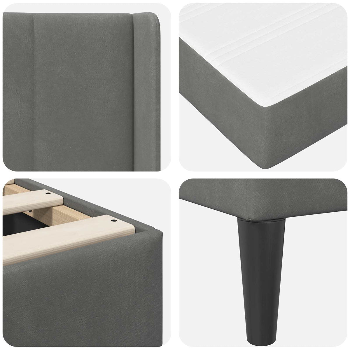 Bed Frame with Mattress Dark Grey 90 x 190 cm Velvet