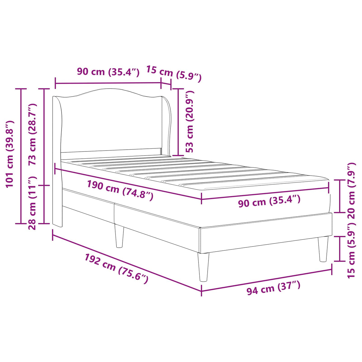 Bed Frame with Headboard Black 90 x 190 cm Faux Leather