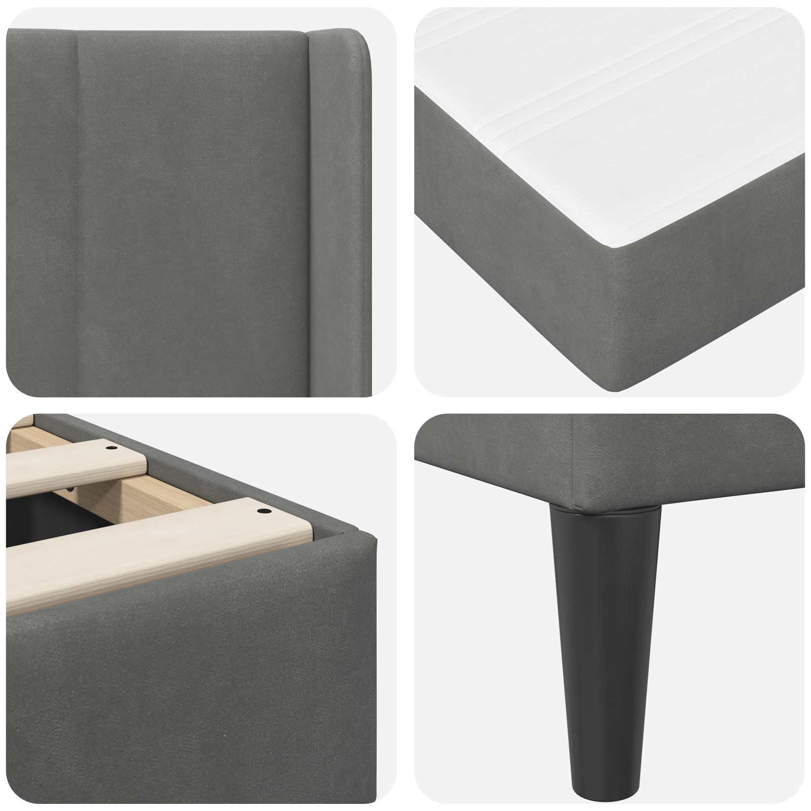 Bed Frame with Mattress Dark Grey 137 x 190 cm Velvet