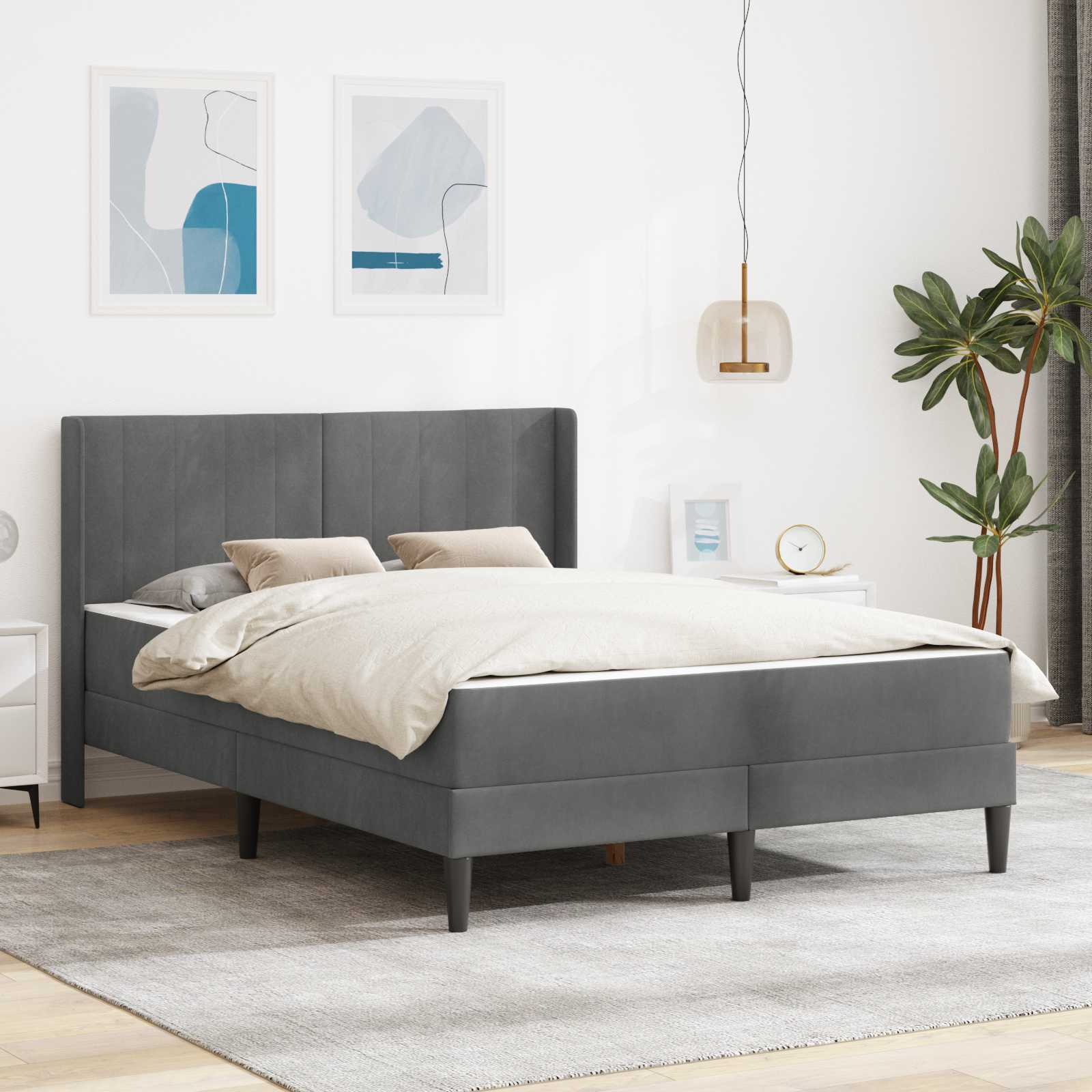 Bed Frame with Mattress Dark Grey 137 x 190 cm Velvet