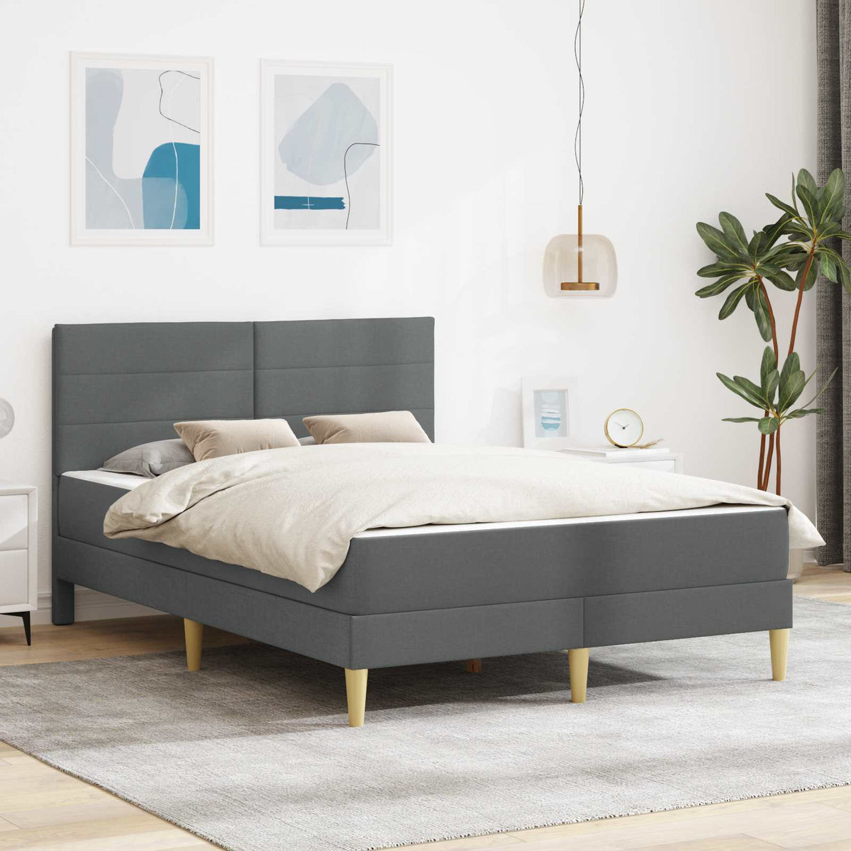 Bed Frame with Mattress Dark Grey 137 x 190 cm Fabric