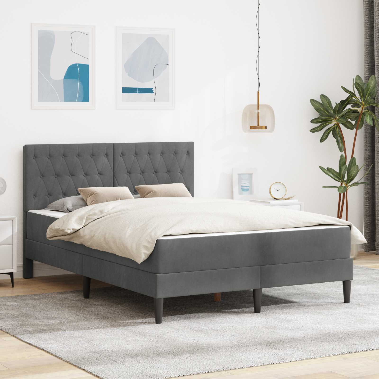 Bed Frame with Mattress Dark Grey 137 x 190 cm Velvet