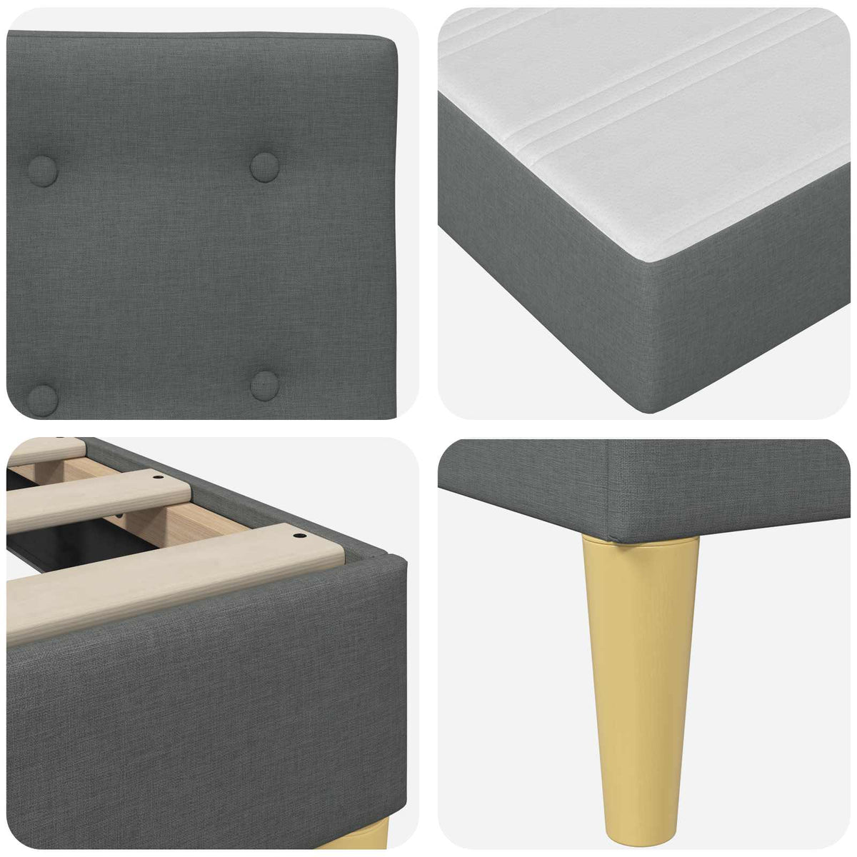 Bed Frame with Mattress Dark Grey 137 x 190 cm Fabric