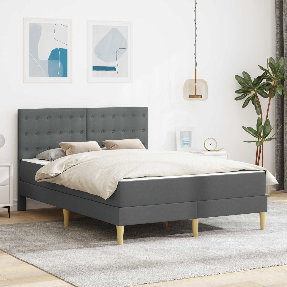 Bed Frame with Mattress Dark Grey 137 x 190 cm Fabric