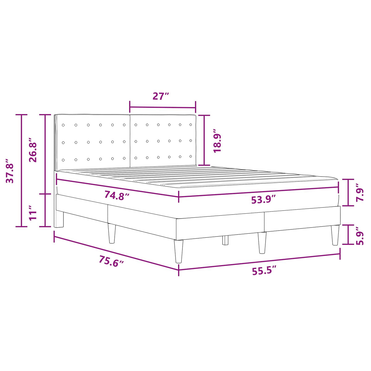 Bed Frame with Mattress Dark Grey 137 x 190 cm Fabric
