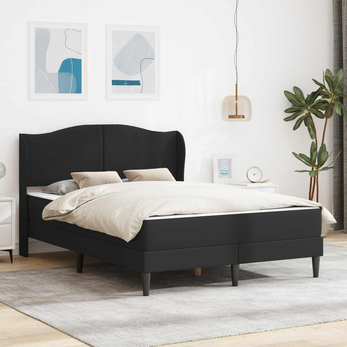 Bed Frame with Headboard Black 137 x 190 cm Faux Leather