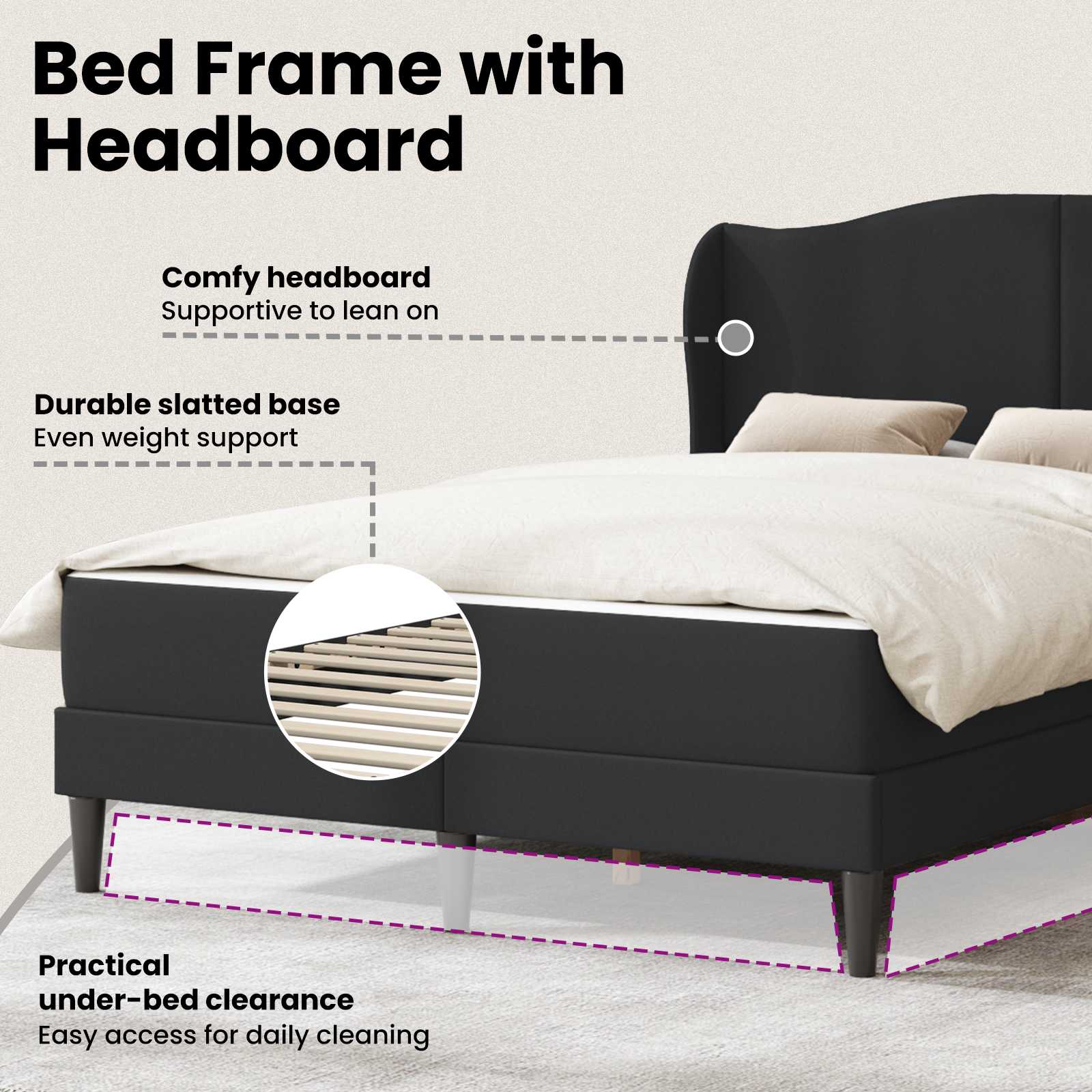 Bed Frame with Headboard Black 137 x 190 cm Faux Leather