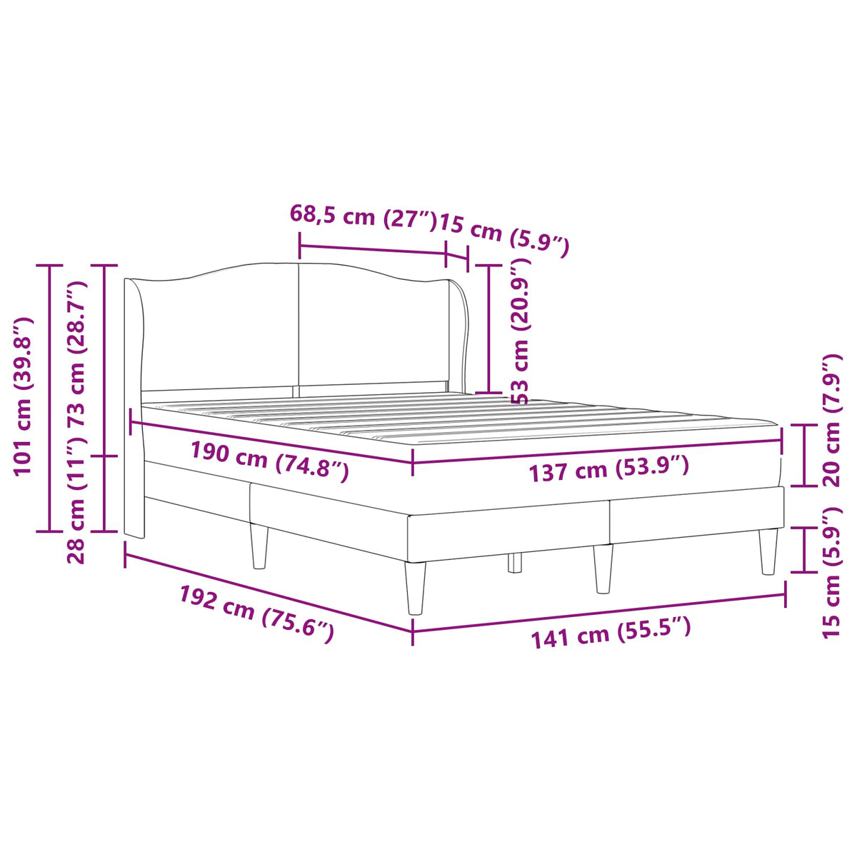 Bed Frame with Headboard Black 137 x 190 cm Faux Leather