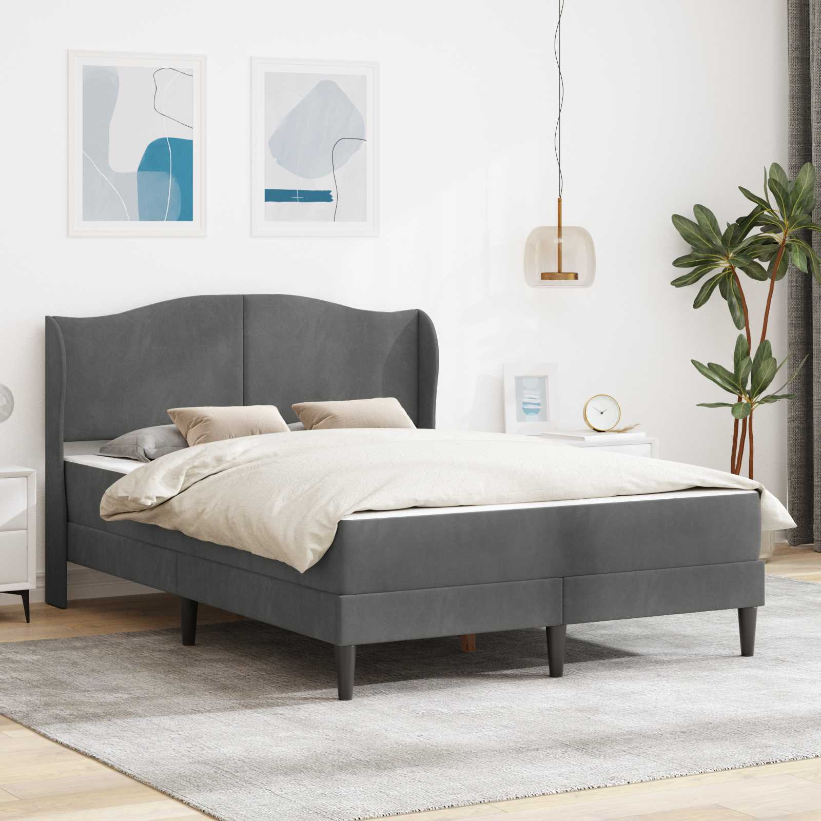 Bed Frame with Headboard Dark Grey 137 x 190 cm Velvet