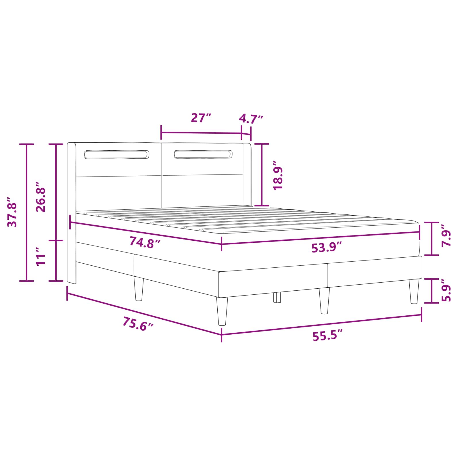 Bed Frame with Mattress Black 137 x 190 cm Faux Leather