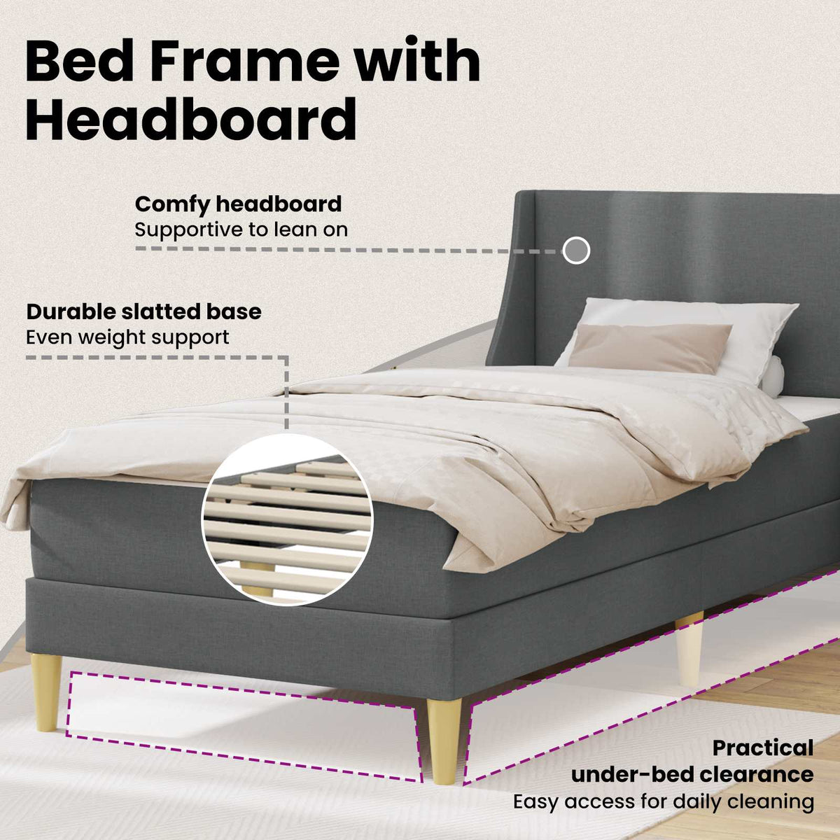 Bed Frame with Mattress Dark Grey 107 x 203 cm Fabric