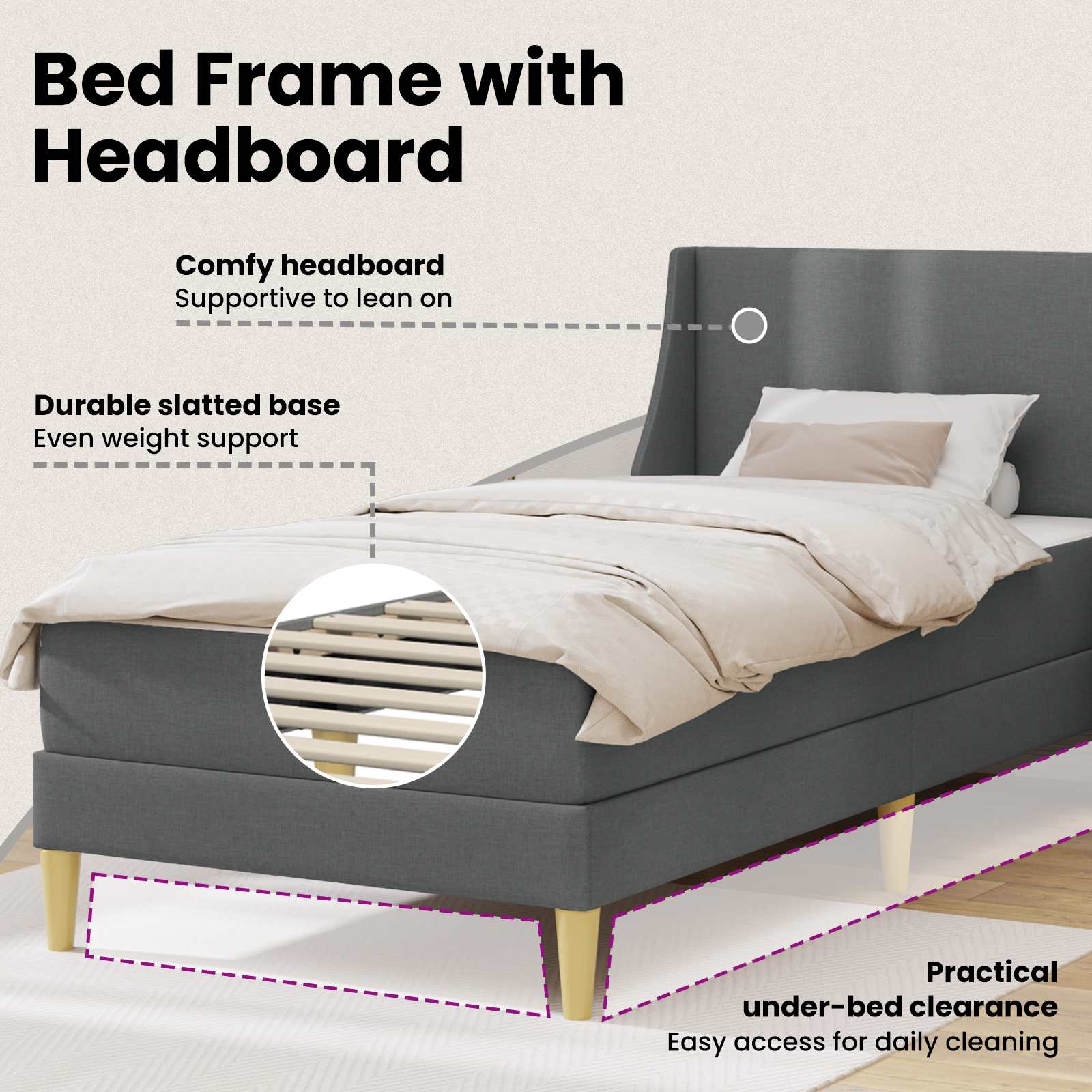 Bed Frame with Mattress Dark Grey 107 x 203 cm Fabric