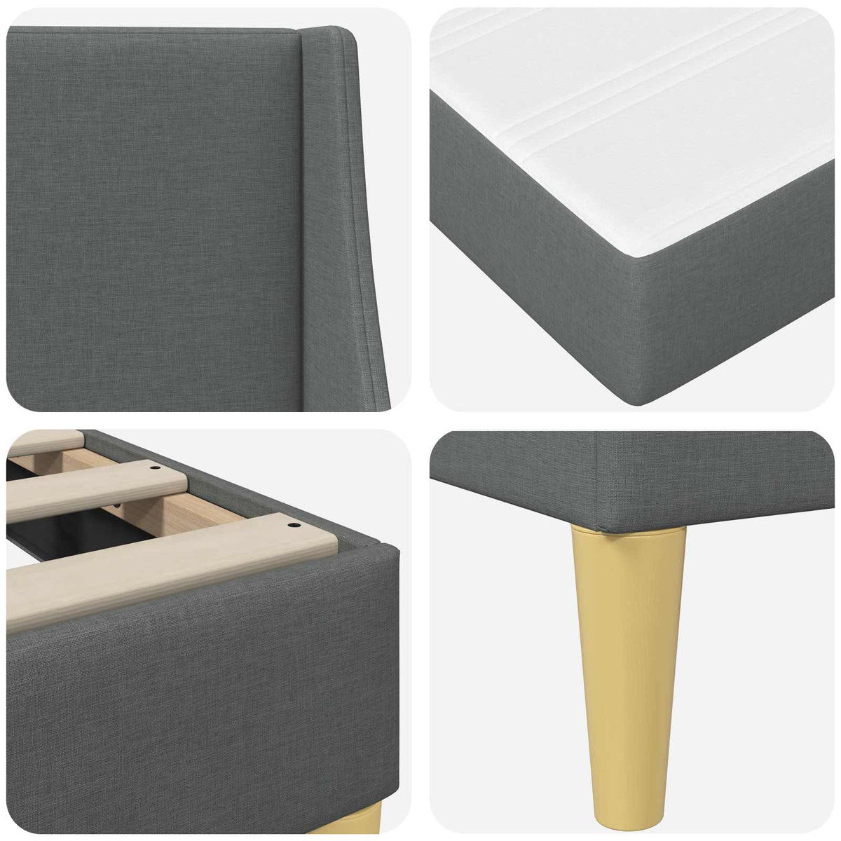 Bed Frame with Mattress Wall-mounted 2 pcs Dark Grey Fabric