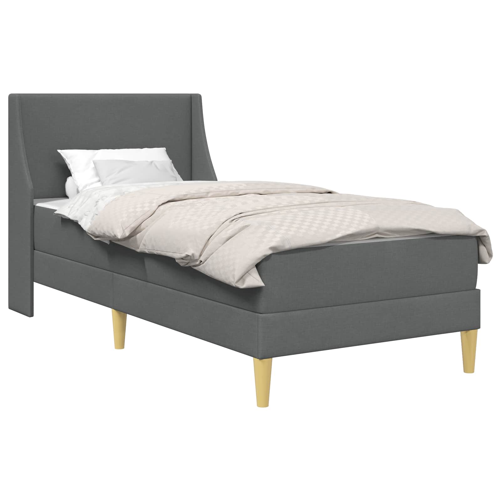 Bed Frame with Mattress Wall-mounted 2 pcs Dark Grey Fabric